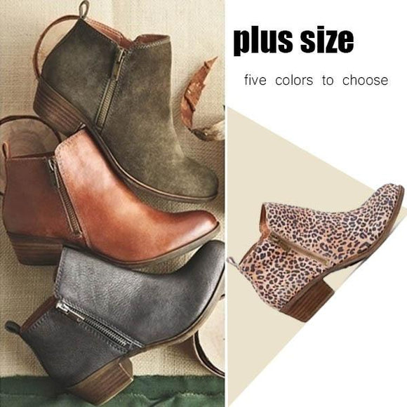 Women's Shoes - Women's Vintage Chunky Low Heel Ankle Booties