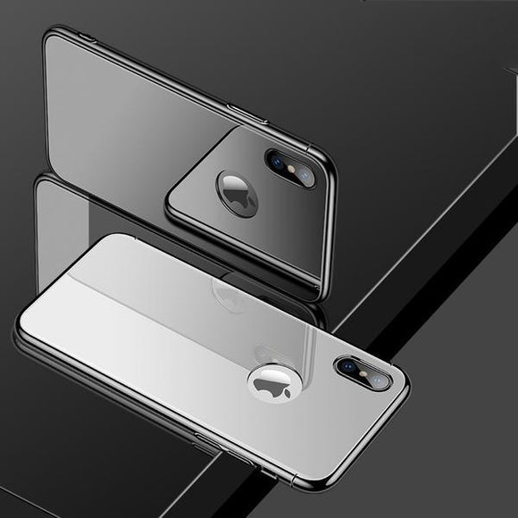 Phone Case - Luxury Ultra Thin 3 in 1 Plating Frame Tempered Glass Back Cover For iPhone X