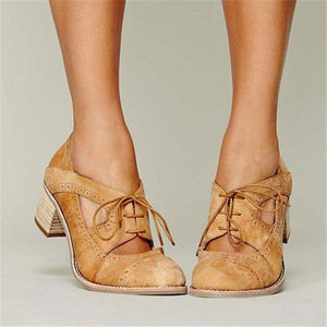 Shoes - Cutout Lace-up Low Heel Oxford Shoes