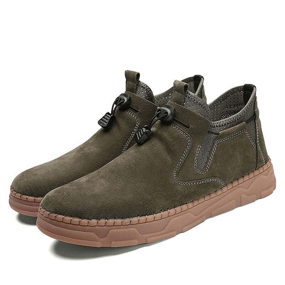 Kaaum Men Stitching Suede Splicing Non Slip Elastic Lace Casual Ankle Boots