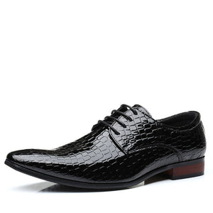 Men Brogue Shoes Artificial Snake Leather Lace Up Pointed Toe Shoes