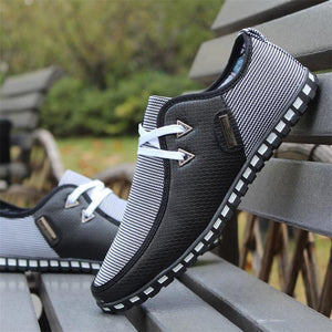 Men's Striped Lace Up Comfortable Lightweight Leather Shoes