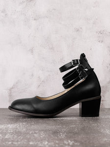 Women's Shoes - Fashion Leather Buckle Heels
