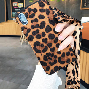 2019 Sexy Leopard with lanyard flip fur Case for iPhone X XR XS Max 7 8 Plus