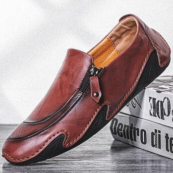 Men Side-zipper Hand Stitching Leather Loafers