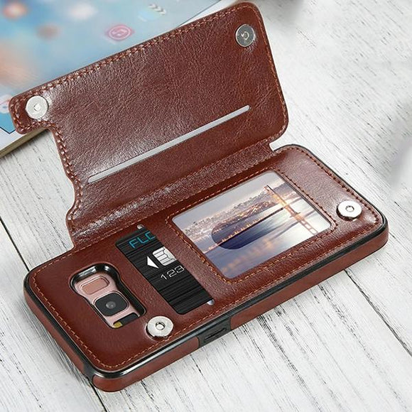 Kaaum Shockproof Armor Leather Wallet Magnet Flip Case For Samsung