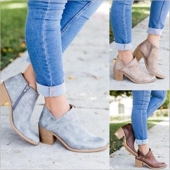 Shoes - Women Autumn Vintage Chunky Ankle Boots
