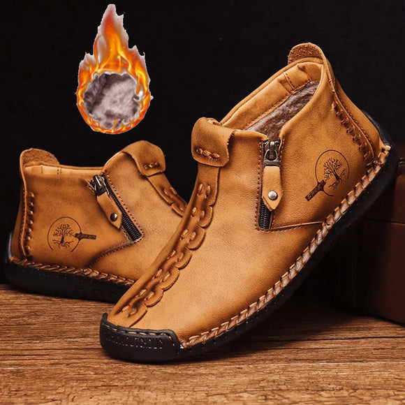 Kaaum Classic Hand Stitching Leather Plush Warm Snow Boot