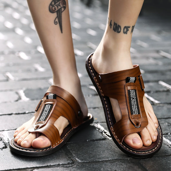 2020 New Summer Male Outdoor Flip Flops Men Comfortable Casual Leather Breathable Beach Sandals