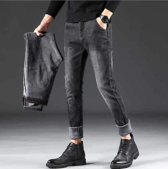 Men Stylish Winter Thick Warm Flannel Stretch Jeans
