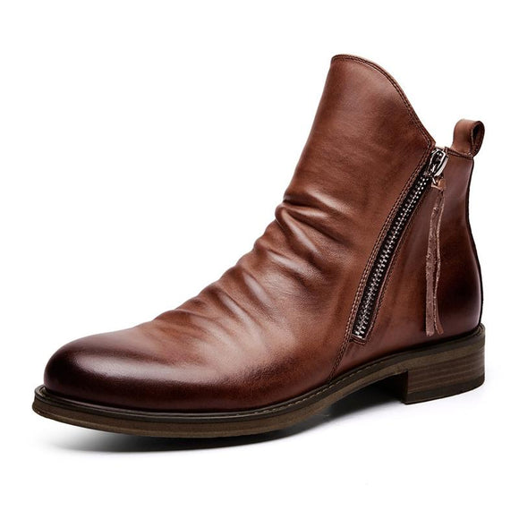 Kaaum Male Retro Leather Solid Zip Ankle Boots（Extra Buy 2 Get 10% OFF, 3 Get 15% OFF）