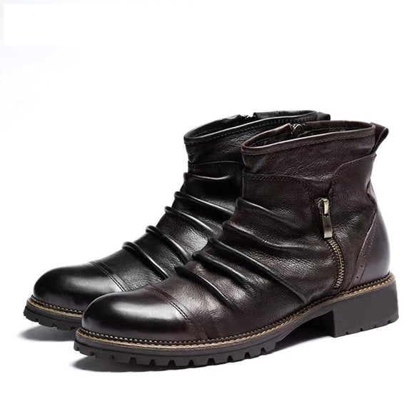 Kaaum 2020 Fashion Leather Retro Zipper Motorcycle Boots