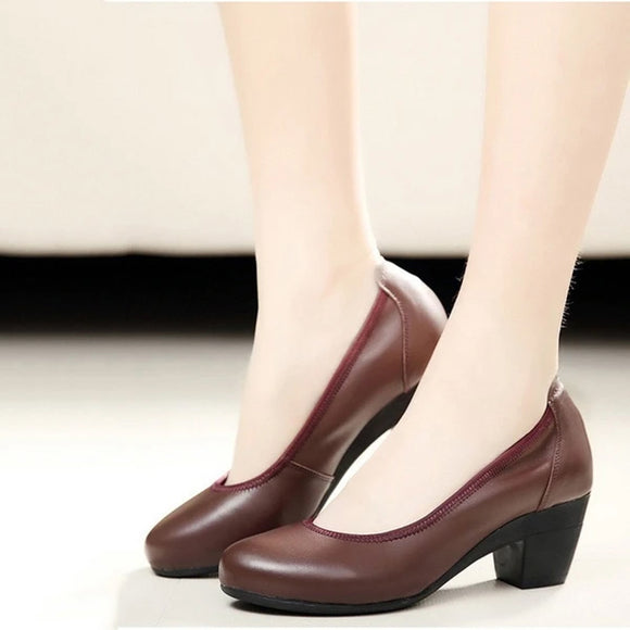 2020 Women's Leather Comfortable Soft Elegant Round Heels