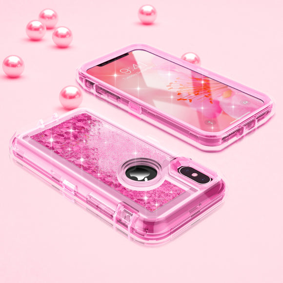 Phone Case - 3 in1 Full Protection Bling Clear Quicksand Case for iphone X XS XS Max