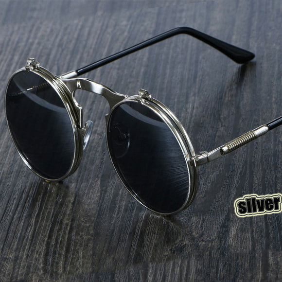 Kaaum Steampunk Round Metal Double Metal Sunglasses