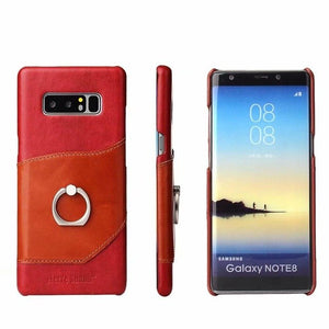 Ring Button Real Leather Card Slot Case For Samsung Galaxy S8 S9 + Note 8 9