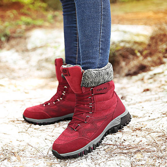 Women New High Quality Leather Suede Winter Keep Warm Lace-up Waterproof Snow Boots