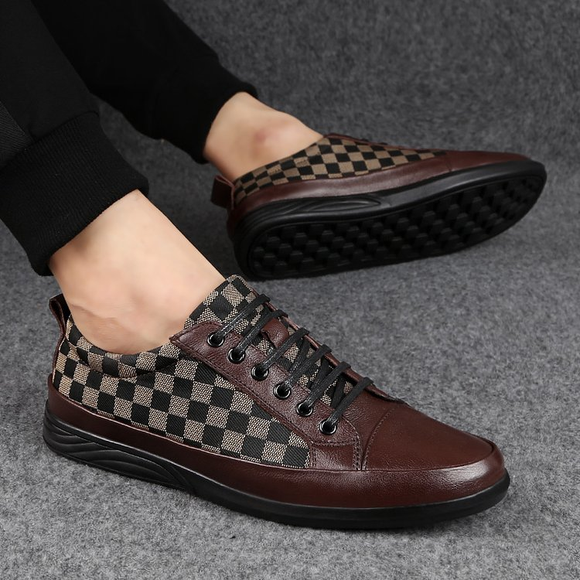 Men's Shoes - 2019 Men Fashion Hot Sale Business Casual Grid Genuine Leather Shoes