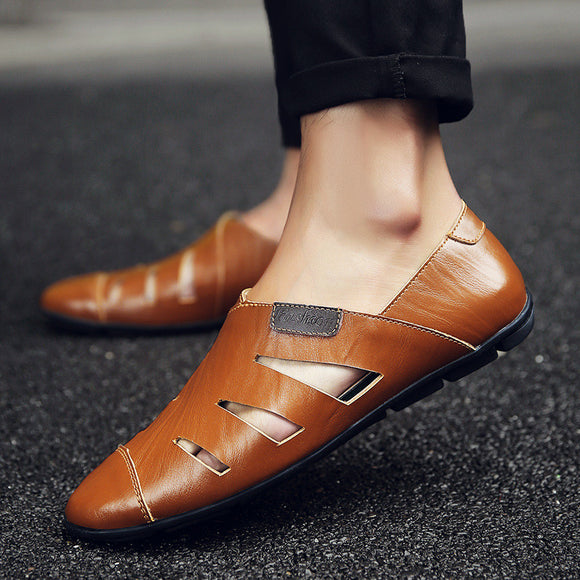 Kaaum Breathable Leather Sandal Men Loafer Shoes