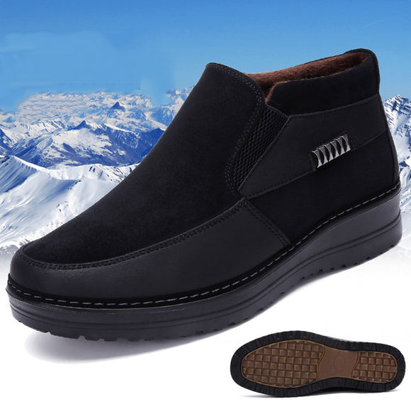 2019 Men's Casual Comfortable Flat Slip On Leather Warm Non-slip Shoes