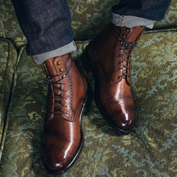 Shoes - 2018 Men's Autumn Winter Fashion Leather Warm Ankle Martin Boots Flats Shoes