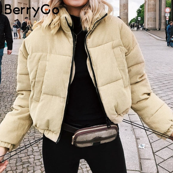 Women's Clothing - Casual Corduroy Thick Parka Overcoat