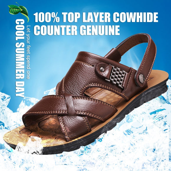 Men Genuine Leather Sandals Summer Classic Men Shoes Slippers