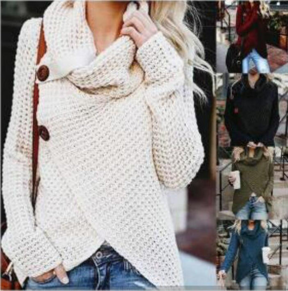 Women's Clothing - 2019 Comfortable Spring Knitted Long Sleeve Casual Pullover Irregular Sweater