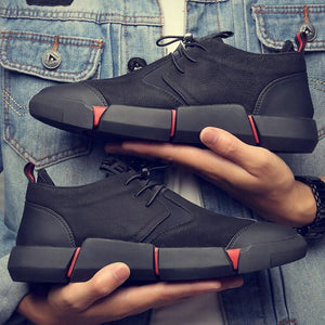 Brand High quality all Black Men's leather casual shoes