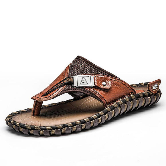 Kaaum Brand Men's Luxury Flip Flops Genuine Leather Slippers (EXTRA BUY 2 GET 5% OFF, 3 GET 10% OFF)
