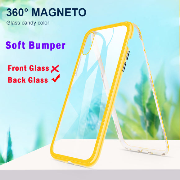 Candy Color Magnetic Shockproof Back Glass Silicone Bumpers Phone Case for iPhone