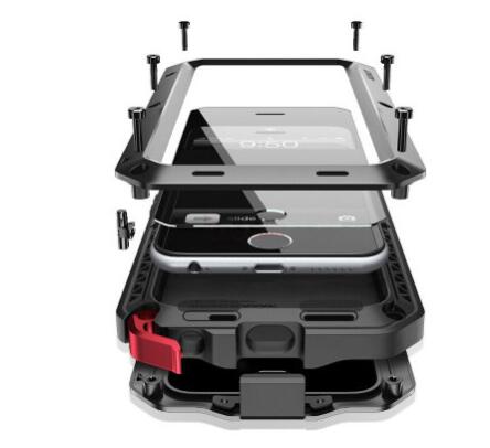 Luxury Doom Armor Dirt Shock Waterproof Metal Aluminum Phone Case for Iphone + Tempered Glass