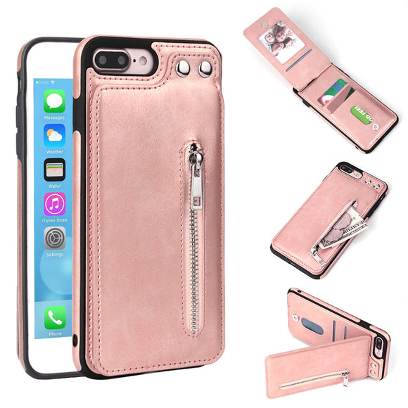 Phone Case - Luxury PU Leather Zipper Wallet Cards Slot Holder Phone Case For iPhone XS/XR/XS Max 8/7 Plus