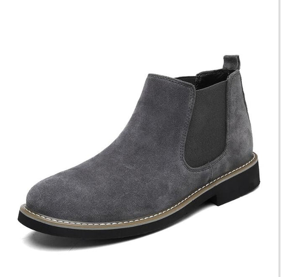 Men's Shoes - Round Split Leather Slip On Cow Suede Ankle Boots