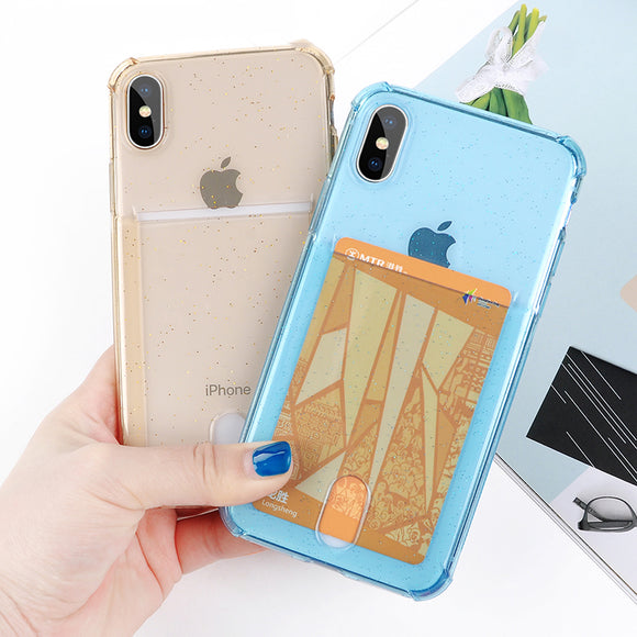 Phone Case - Luxury Gitter Powder Card Slot Holder Airbag Protection Soft TPU Phone Case For iPhone X/XS/XR/XS Max 8/7 Plus