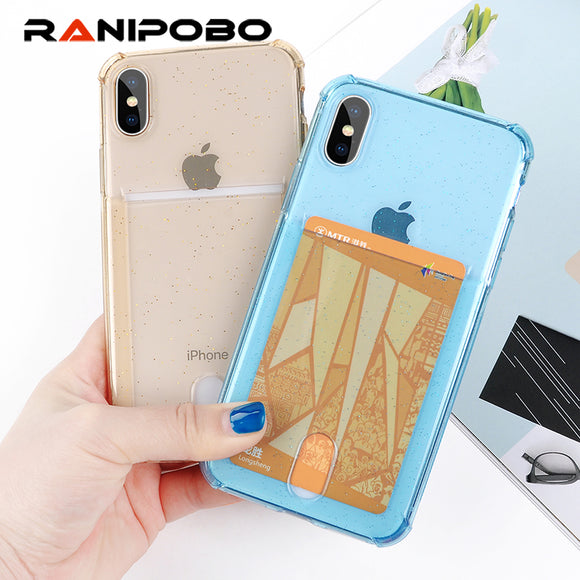 Phone Case - Luxury Gitter Powder Card Slot Holder Airbag Protection Soft TPU Phone Case For iPhone X/XS/XR/XS Max 8/7 Plus