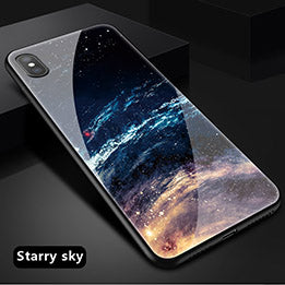 Phone Case - Luxury Starry Pattern Tempered Glass Durable Protective Phone Case For iPhone XS/XR/XS Max 8/7 Plus