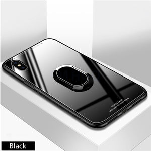 Luxury Magnetic Holder Tempered Glass Case For iPhone X XR XS Max