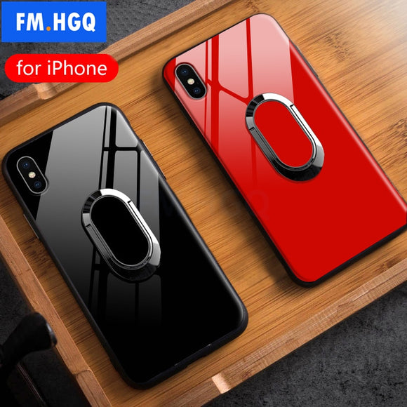 Phone Case - Ultra Thin Tempered Glass for iPhone XR XS MAX with Magnetic Ring Holder