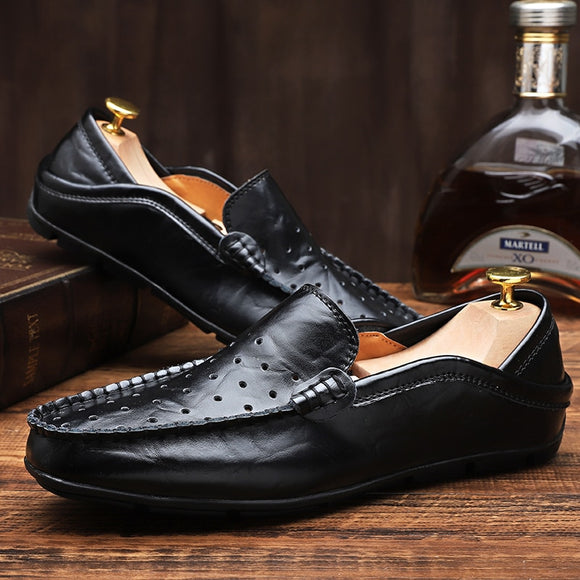 Fashion Mens Split Leather Walking Breathable Flat Loafers