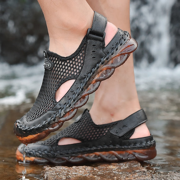 Kaaum Men's Roman Style Summer Mesh Handmade Leather Sandals
