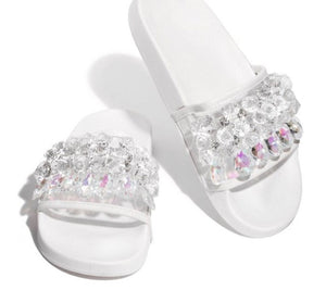 Summer Outdoor Holiday Slip-On Jelly Shoes Crystal Flat Beach Sandals