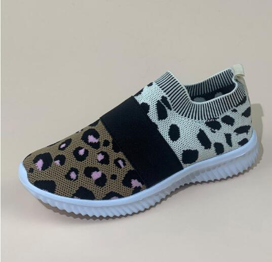Kaaum Ladies Leopard Mesh Breathable Slip-On Loafers
