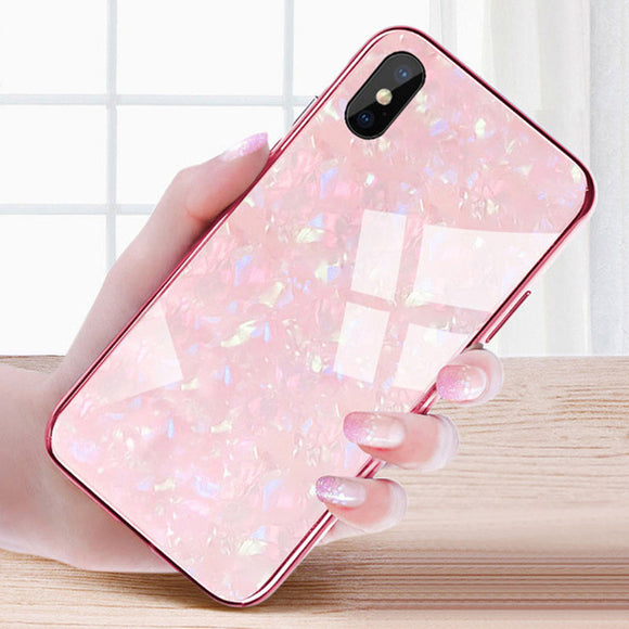 Phone Case - Luxury Shell Texture Tempered Glass Shockproof Phone Case For iPhone X/XS/XR/XS Max 8/7/6S Plus