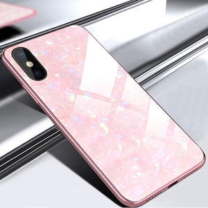 Phone Case - Luxury Shell Texture Tempered Glass Shockproof Phone Case For iPhone X/XS/XR/XS Max 8/7/6S Plus