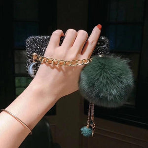 Luxury Bling Diamond Gem Bracelet Chain Tassel Fox Fur Ball Cover For iPhone XS XR XS MAX 6 6S 7 8 Plus X 💖
