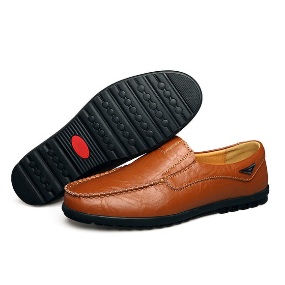 Kaaum-Genuine Leather Men Casual Slip on Driving Shoes
