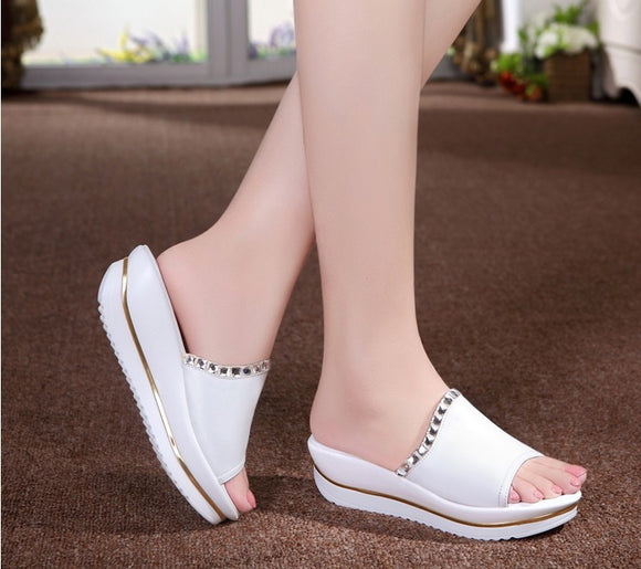Women Fashion Diamond Slides Wedge Sandals