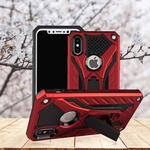 Phone Case - Luxury Heavy Duty Protection Anti-knock Silicone Kickstand Phone Case For iPhone XS/XR/XS Max 8/7 Plus
