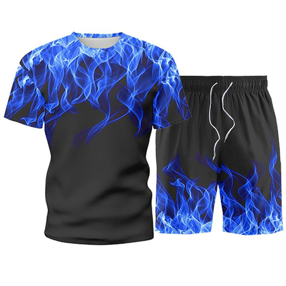 New Men's 3D Flame T-shirt Set